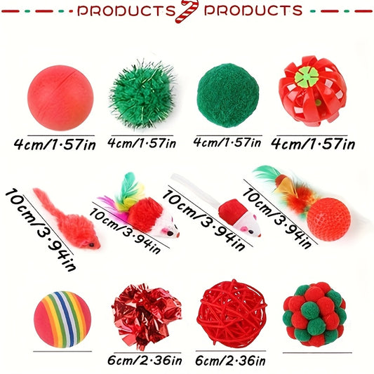 Christmas Cat Toy Set (20β24 pcs) β Interactive Tunnel, Plush Toys & Teaser Stick