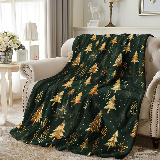 Christmas Flannel Throw Blanket – Vintage Cedar & Snowflake Holiday Design