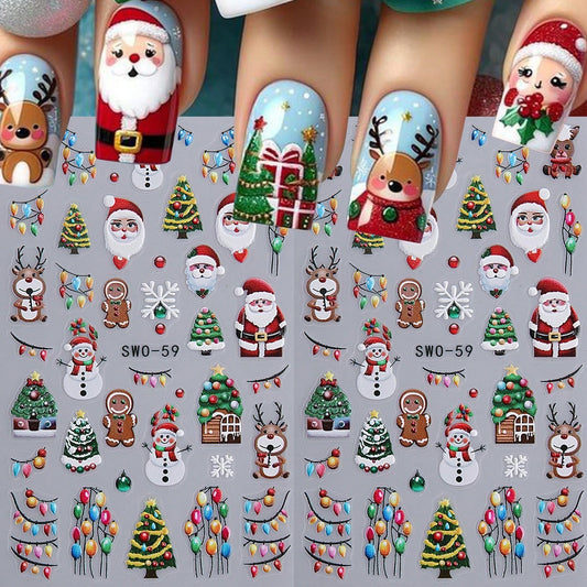 2pcs Self-Adhesive 5D Embossed Christmas Nail Stickers - Red & Golden Holly Berry Snowflake 3D Decals, DIY Winter Nail Art with Sliders for Press-On Nails, Glossy (No Glue) - Plastic Holiday Manicure for Parties & Gifts