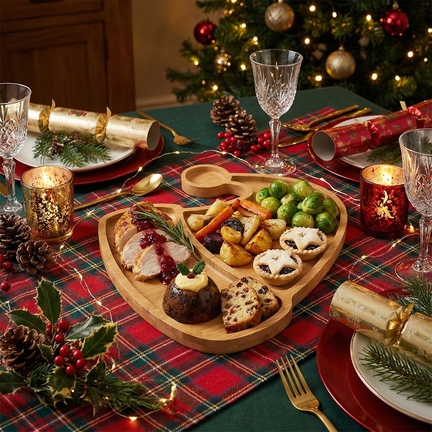 Christmas Wooden Snack Plates - Reindeer & Christmas Tree Shapes for Holiday Celebrations, Gatherings & Multi - Occasions