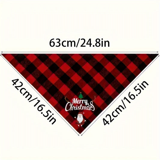 Christmas Dog Bandana- Santa Print& "Merry Christmas" Plaid Bib for Small/Medium Dogs- Adjustable Holiday Party Accessory- Festive Cozy Fit Pet Scarf