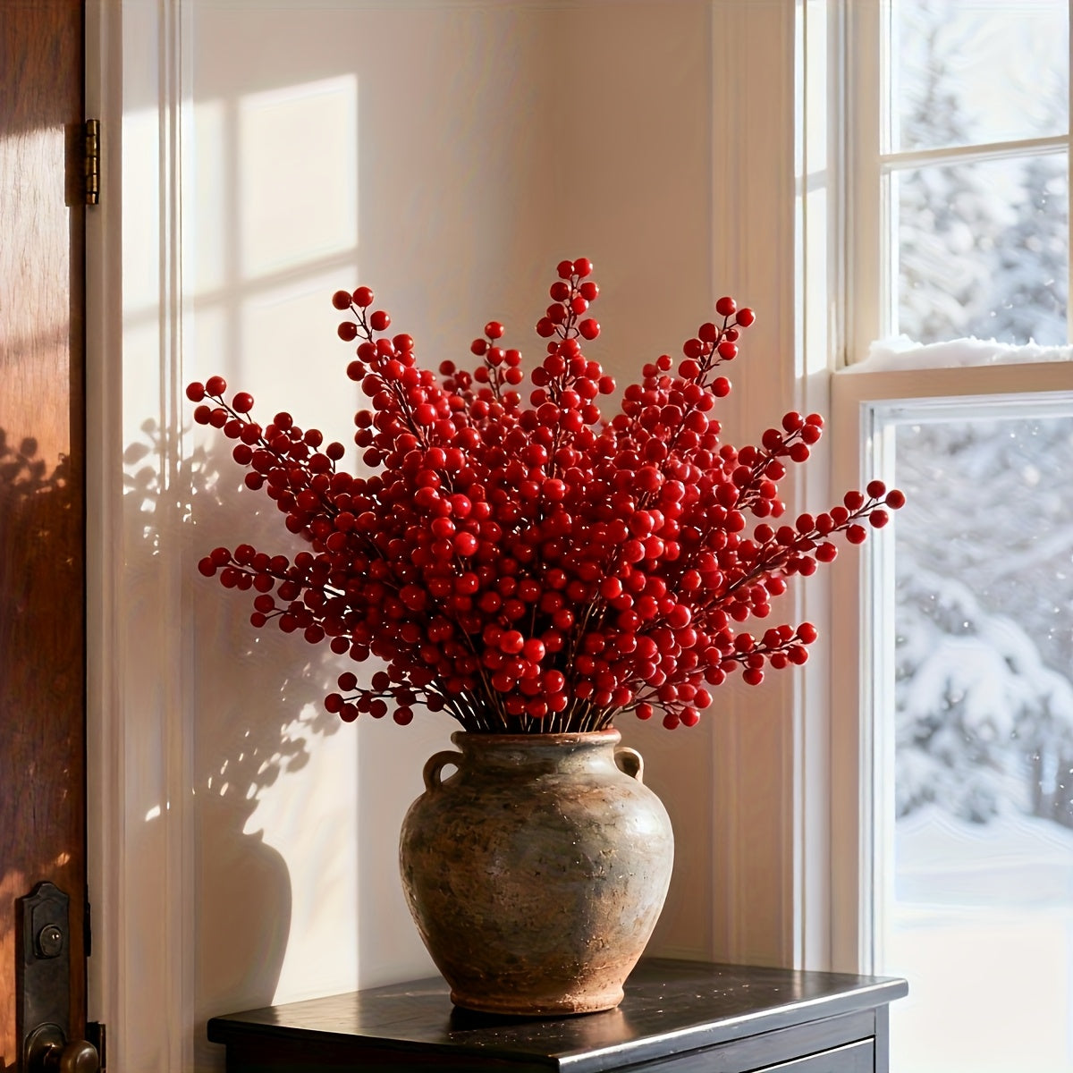 20pcs Artificial Red Berries Set/8-Inch Christmas Greenery/Red Berry Branches/Autumn Floral Arrangements/Holiday Maple Leaf Wreaths for Home Decor/Suitable for Thanksgiving, Halloween, Christmas Craft Wreaths