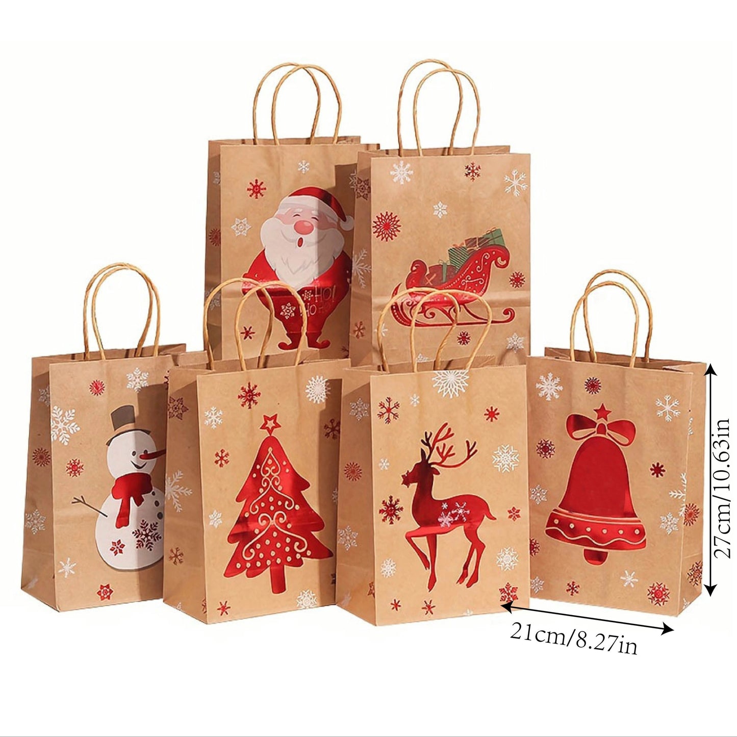 Festive Christmas Paper Gift Bags – Set of 6 Holiday Designsties, and Holidays - Two Sizes Available