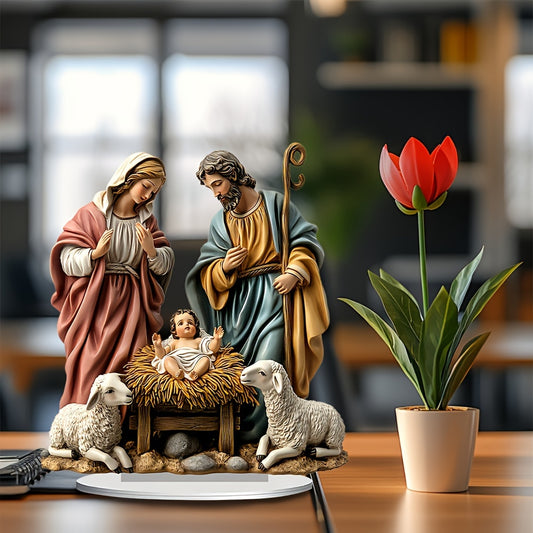 Christmas Miracle Advent Scene – Acrylic Nativity Ornaments with Holy Family Design