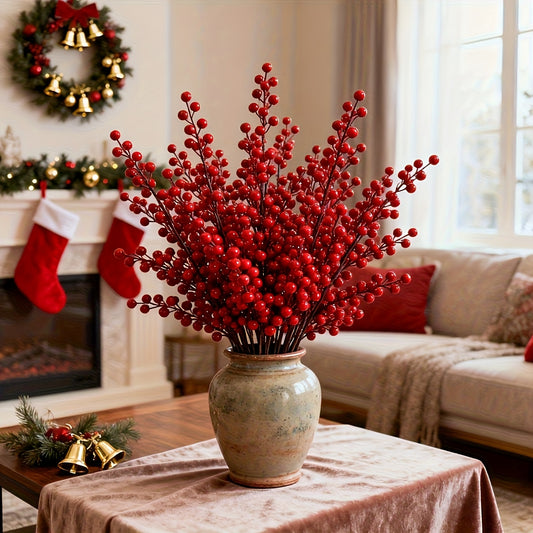 Artificial Red Berry Branches (20 pcs) – Holiday Greenery for Wreaths & Home Décor