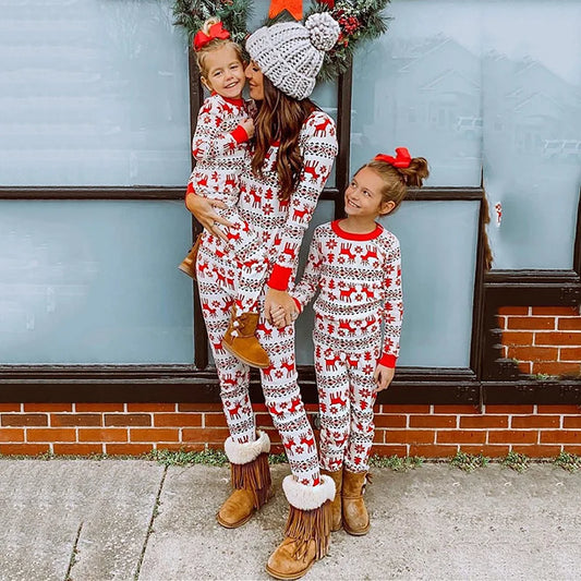 Christmas Matching Pajamas Set Xmas Elk Print Costumes Family Parent-child Suit Mom Daddy Baby Girl Boy Xmas New Year Sleepwear