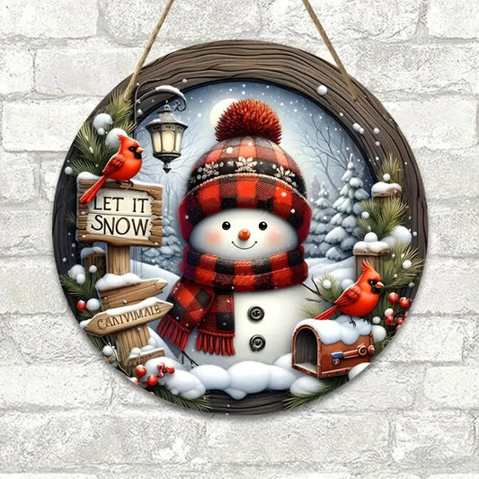 7.9" Christmas Wreath Centerpiece Decoration - Acrylic Round Holiday Wall Door Hanging Ornament Snowman Christmas Home Decor