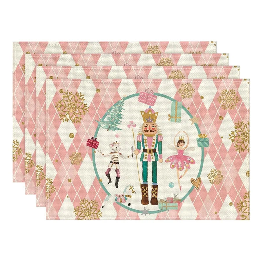 Christmas Nutcracker Snowflake Place Mats Party Table Decor Winter Xmas Table Mats for Dining Table Christmas Decorations