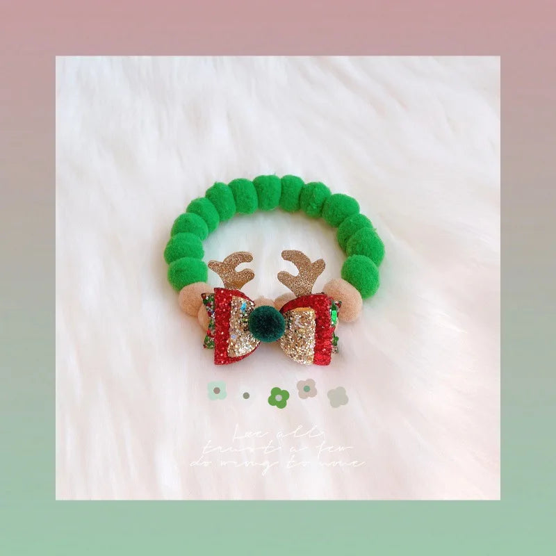 Christmas Pet Collar with Pom - Poms & Festive Charms Elastic Rope Festive Accessory for Dogs Cats Holiday Decoration