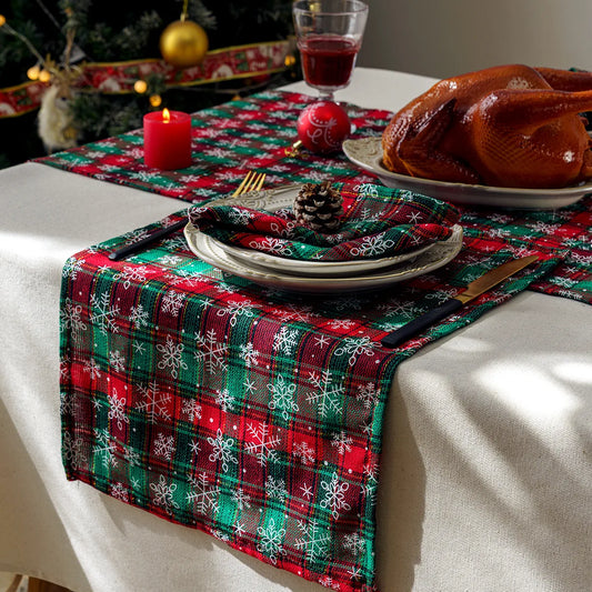 Christmas Table Decoration Runner Christmas Red Green Snowflake Checkered Table Runners Kitchen Living Room Dining Room Decor