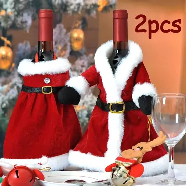 Christmas Wine Bottle Decoration Set β Gold Velvet Dress Bottle Sleeve