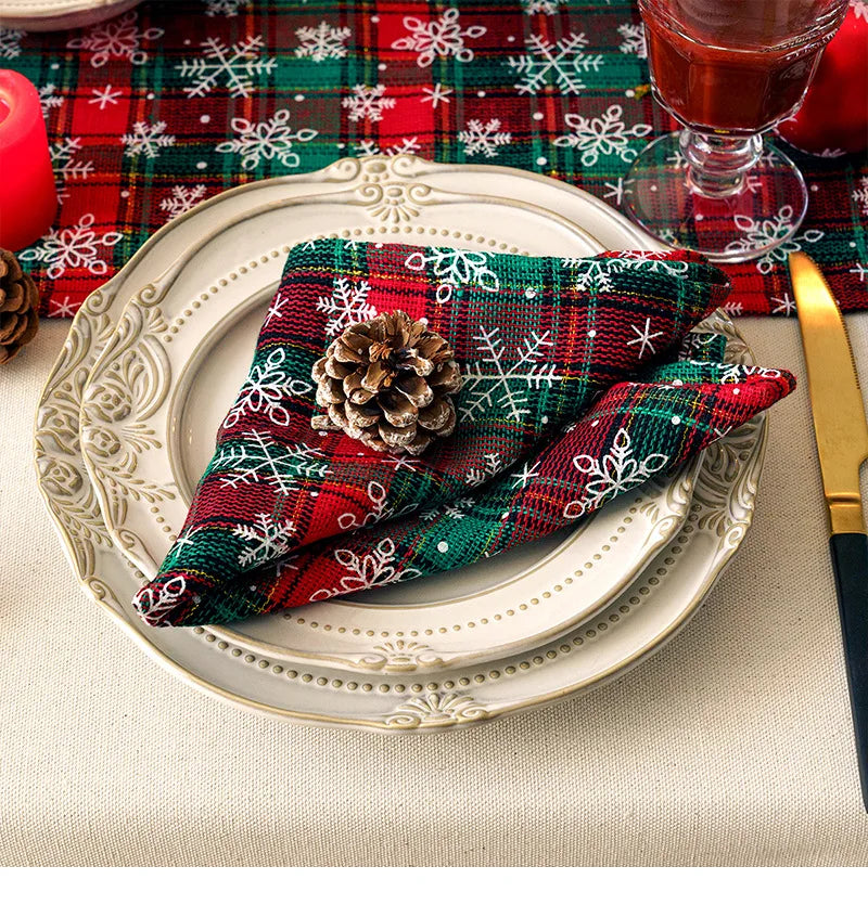 Christmas Table Decoration Runner Christmas Red Green Snowflake Checkered Table Runners Kitchen Living Room Dining Room Decor