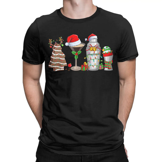 Merry Cocktails Pure Cotton T Shirt For Men Beach Christmas Vintage T-Shirts O Neck Novelty Tees Plus Size Pattern Tops