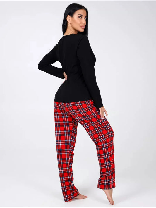 Women’s Christmas Pajama Set – Long Sleeve Top & Plaid Pants