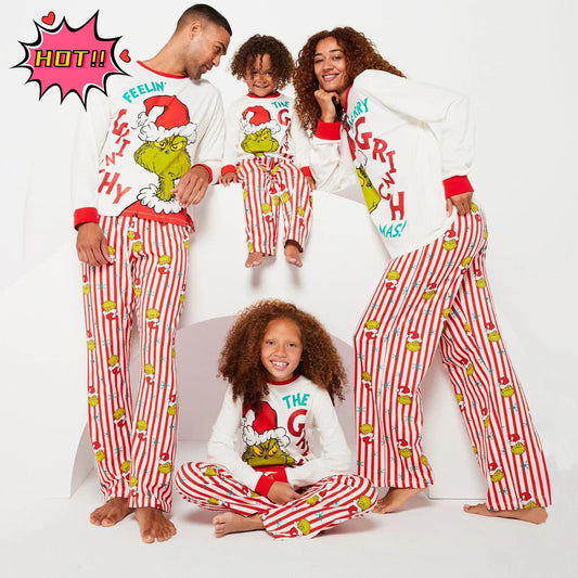  Family Christmas Cartoon Print Pajamas Set, Cozy Holiday Pjs For Photo Shoots & Christmas Morning, Festive Family Sleepwear