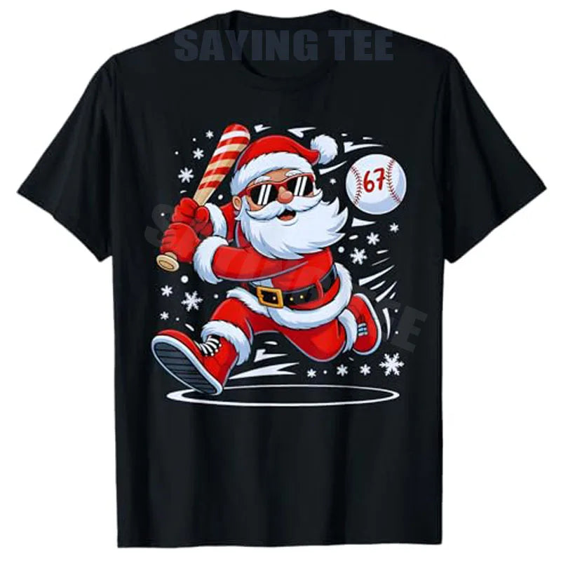 Funny Baseball Santa 67 Christmas Pajamas Boys T-Shirt Rock on Six Seven Bruh Santa Elf Number Xmas Costume Y2k Novelty Gifts