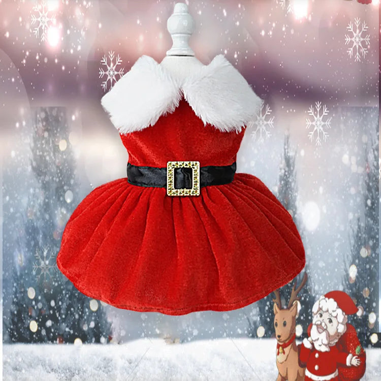 Cute Pet Dresses Christmas Festival Party Costume for Small Dogs Cats Red Princess Skirt Gifts Yorkshire French Bulldog Clothes