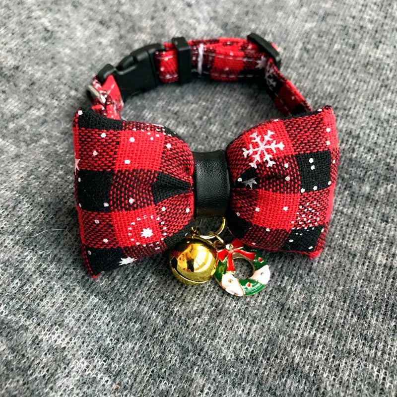 Pet Christmas Tie Bib Drool Towel Christmas Plaid Snowflake Triangle Scarf Bell Decoration Dog Accessories for Small Dogs Puppy