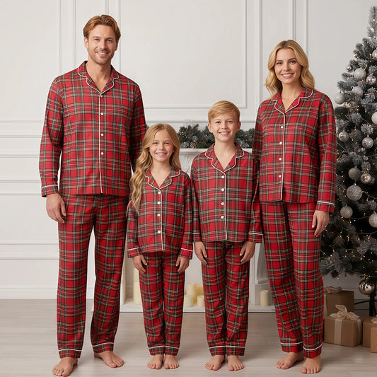 Family Christmas Pajamas Matching Plaid Tops and Elastic Waist Pants Baby Romper Loungewear