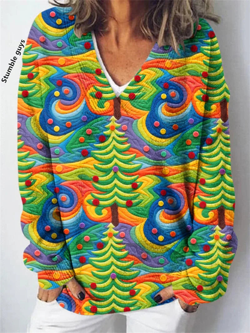 Women's Christmas Sweater Autumn Winter Casual Fashion European American Warm Deer Snowman Dog Print Y2K Knit Top