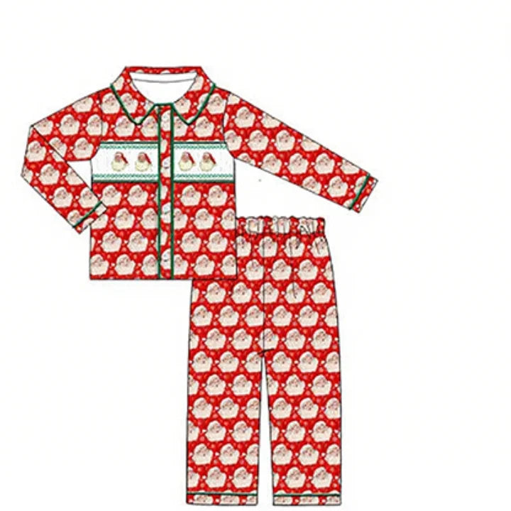 Boutique Children's Outfits Christmas Pajamas Robe Red Santa Claus Print Boys Girls Pyjamas Set Matching Robe
