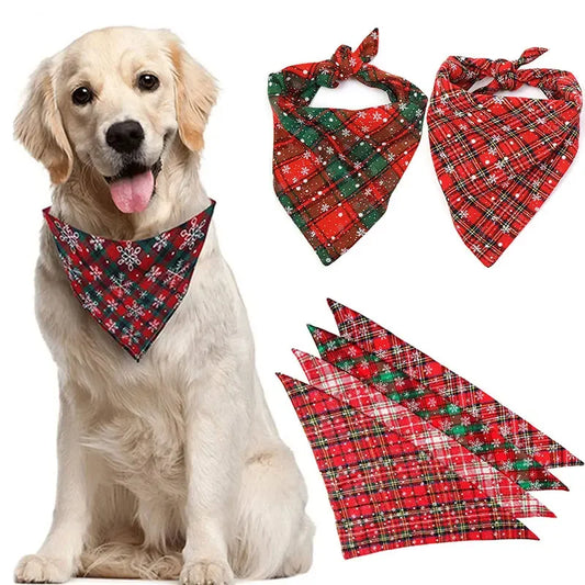 Dog Bandanas Large Pet Scarf Christmas Snow Print Dog Cotton Plaid WashableBow Ties Collar Cat Dog Scarf Large Accessories