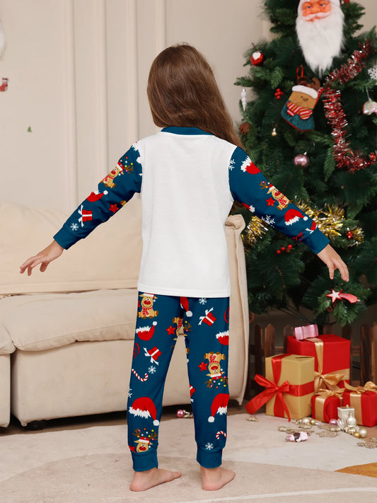 Christmas Family Pajamas: Matching White & Navy Set with Reindeer & Lights Prints