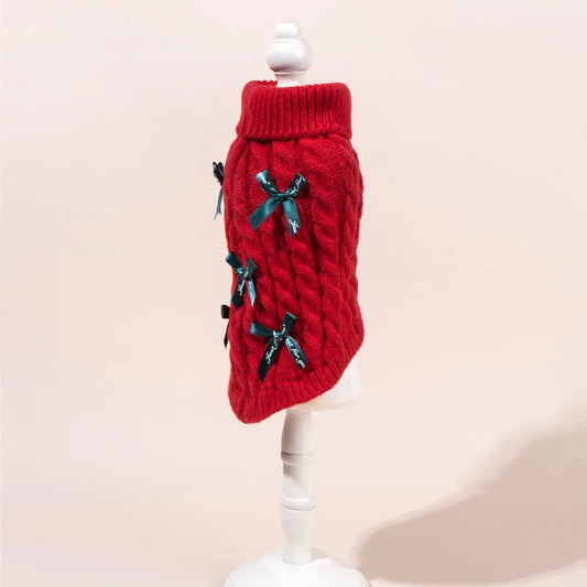 2025 New Pet Christmas Sweater Bowknot Princess Sweater For Cats Dogs Warm Winter Fall Apparel For Small Medium Pets