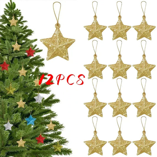 5CM Christmas Decorations Christmas Tree Hanging Pendant For Home Navidad New Year Party Gift Gold Glitter Star Ornaments