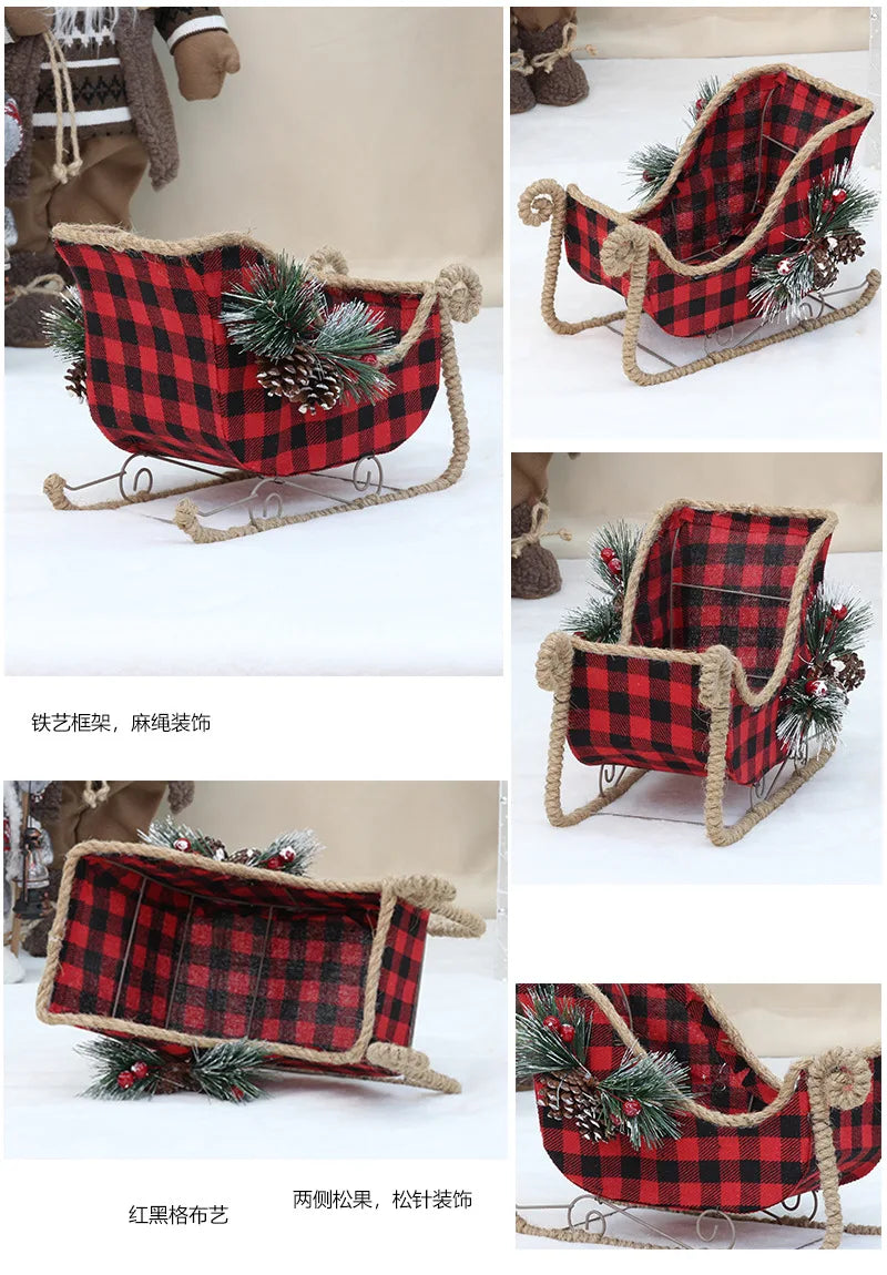 Christmas decorations,ornaments, pine cones, hemp ropes, decorative creative fabrics, Christmas snowmobile, deer cart, set props