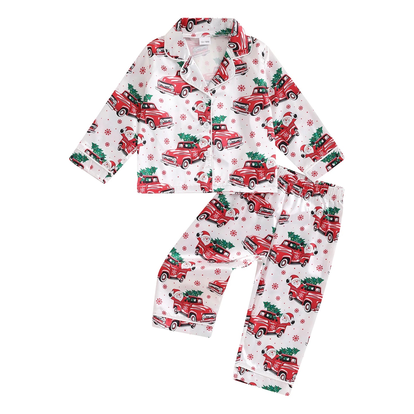 BeQeuewll Christmas Kids Girls Boys Pajamas Set Satin Santa Claus Button Children Sleepwear Long Sleeves Shirt Pants Loungewear