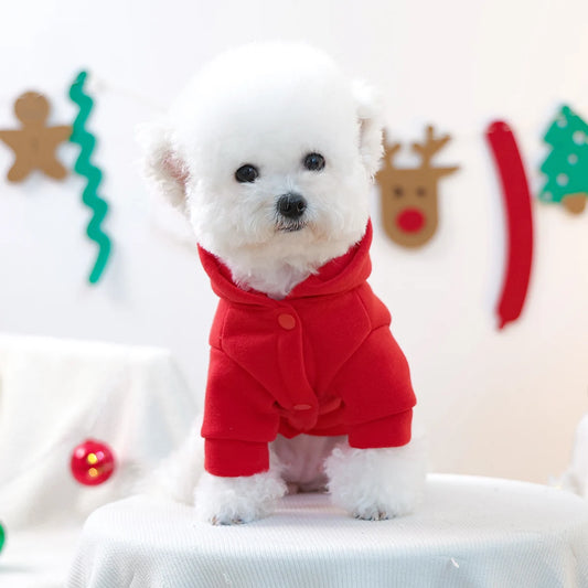 Pet Clothes Autumn and Winter Warm Hoodie for Cats and Dogs Sweater Red Christmas Dress