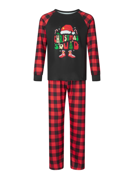 Christmas Family Pajamas – Long Sleeve Letter & Boots Top with Buffalo Plaid Pants