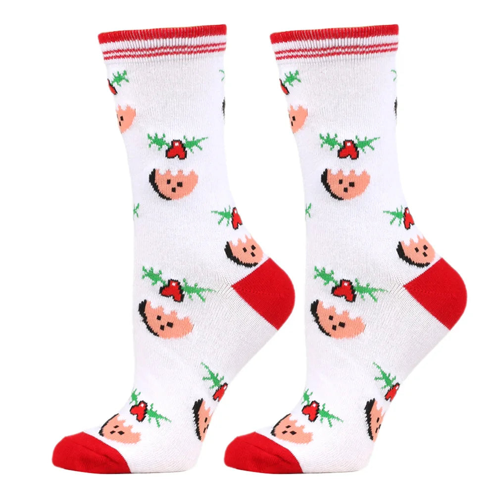 Christmas Mid-Calf Socks for Men Women Santa Claus Autumn Winter Gingerbread Man Cotton Elastic Gift Party Calf-Length Socks