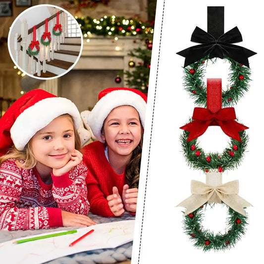 6Pcs Christmas Kitchen Wreath Decoration with Ribbon Bow Christmas Cupboard Wreath Decoration Christmas Home Party Decoration