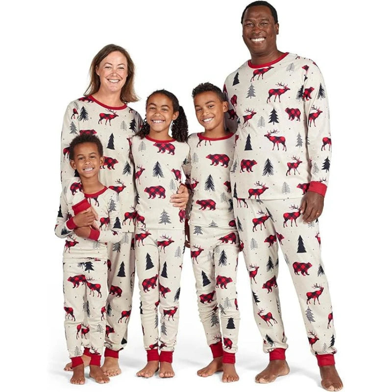 Christmas Loungewear Set - Long Sleeve & Long Pant Cute Cartoon Animal Print for Family & Couple Pajamas Loose & Casual Outfit
