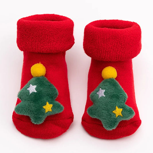 Baby Boys Girls Christmas Red Socks Spring Autumn Winter Anti Slip Cotton Soft Cartoon Floor Sock with Santa Claus Snowman Decor