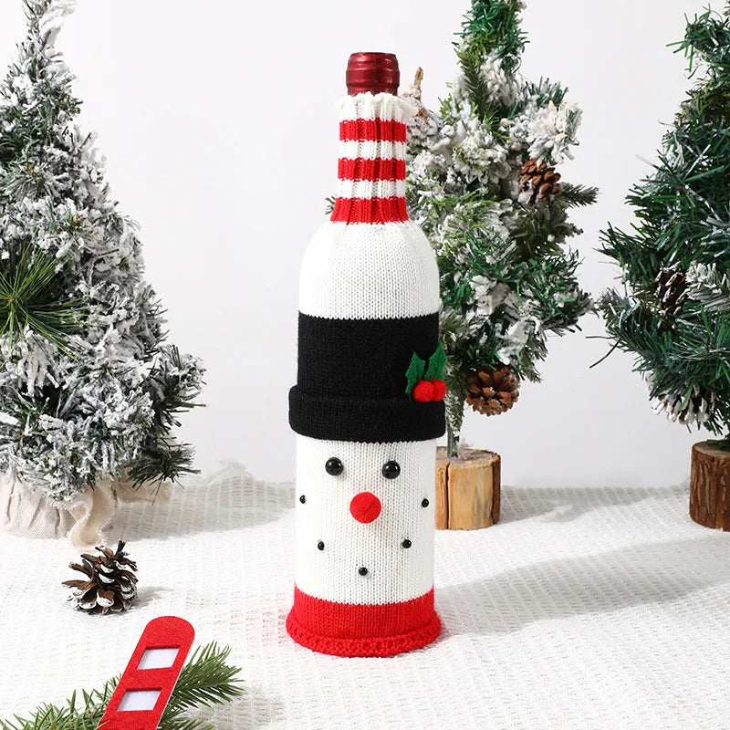 Knitted Christmas Wine Bottle Covers Santa Snowman Design Acrylic Champagne Holder for Holiday Party Table Decorations Gift
