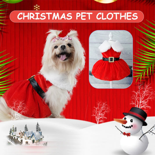 Dog Girls Winter Clothes Comfortable Christmas Dog Dress Soft Small Pet Red Skirt Suit Easy To Clean Christmas Dress Up Supplies