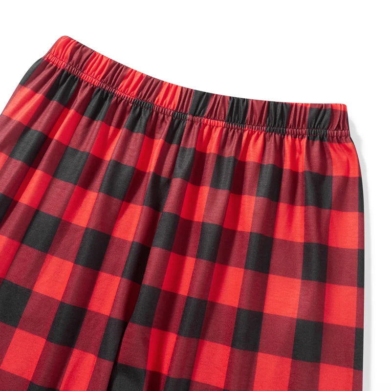 Christmas Family Pajamas – Long Sleeve Letter & Boots Top with Buffalo Plaid Pants