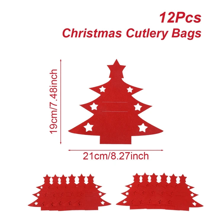 12pcs Christmas Felt Cutlery Holders with Tree Snowflake Design Merry Christmas Decoration for Home 2025 Navidad Natal New Year