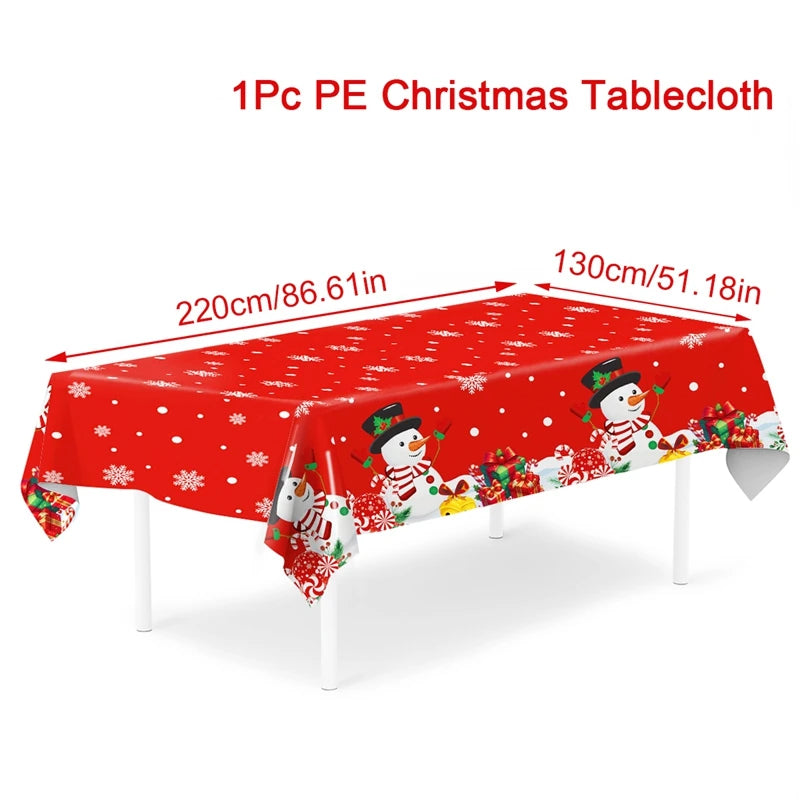 Christmas Tablecloth Christmas Party Decoration 2025 Xmas Table Decor Santa Claus Table Cover Navidad Natal New Year Gift 2026