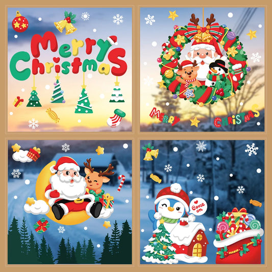 2025 Merry Christmas Window & Wall Stickers – Colorful Wreath Decals for Xmas and 2026 New Year Holiday Home Decorations