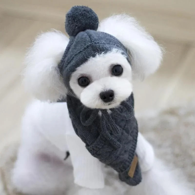 Hat for Dogs Winter Warm Stripes Knitted Hat+Scarf Collar Puppy Teddy Costume Christmas Clothes Santa Dog Costume