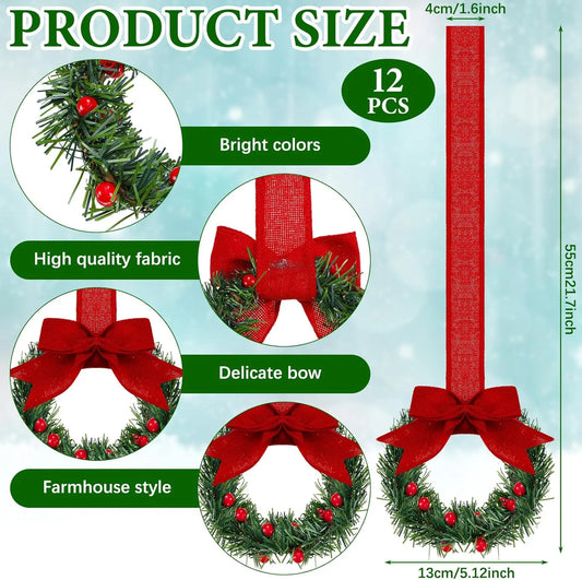 Christmas Kitchen Cabinet Wreaths with Ribbon 3.94 Inch Mini Christmas Wreath Small Kitchen Xmas Decor for Window Door(Red)