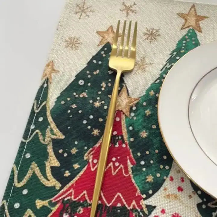 Christmas Xmas Tree Snowflake Linen Placemats Set Table Decor Winter Holiday Kitchen Dining Place Mats Christmas Decorations