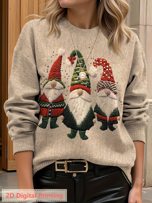 Women'S 3D Printed Long Sleeve Crew Neck Sweater - Ultra HD Gothic Raven & Santa Claus Design, Lightweight All-Over Print, Casual Elegant Style, Regular Fit