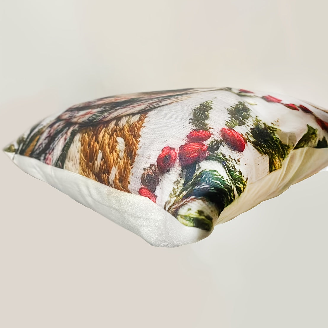Christmas Reindeer Throw Pillow Cover – 45×45 cm Soft Plush Holiday Décor