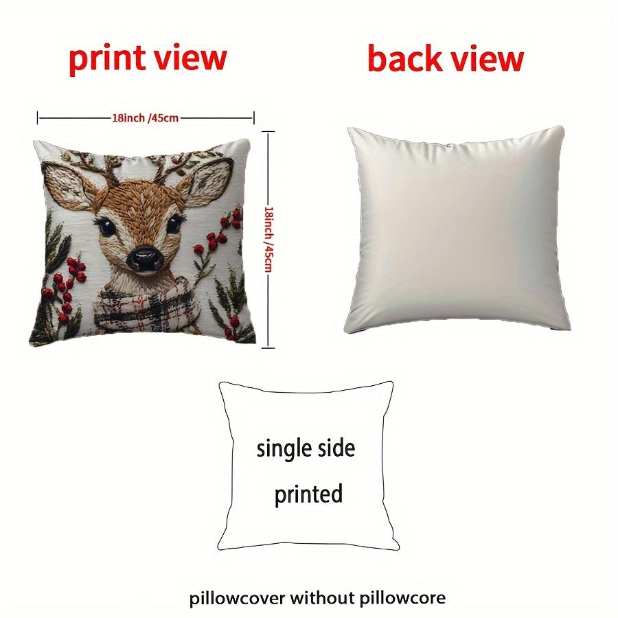 Christmas Reindeer Throw Pillow Cover – 45×45 cm Soft Plush Holiday Décor
