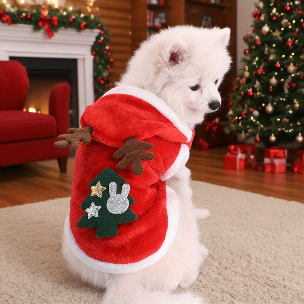Christmas Dog Costume - Santa Claus & Reindeer Style Winter Hoodies with Buttons | Warm Knit Vests, Pet Cold-Weather Sweater Coats, Onesies for Party Role-Playing Suitable for Small and Medium Dogs & Cats